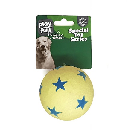 Playfull Zıplayan Köpek Oyun Topu 6,3 Cm Sarı Yıldız Desenli