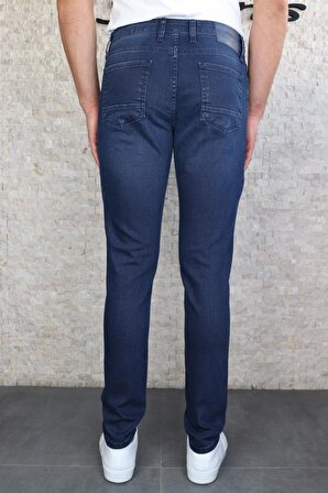 Erkek Koyu Mavi Regular Fit Boru Paça Esnek Likralı Denim Jeans Kot Pantolon HLTHE001977