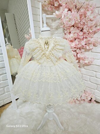 Angel Dantelli Uzun Kollu Kız Bebek Elbisesi,Doğum günü,fotoğraf çekim elbise,0-10 Yaş Uygun