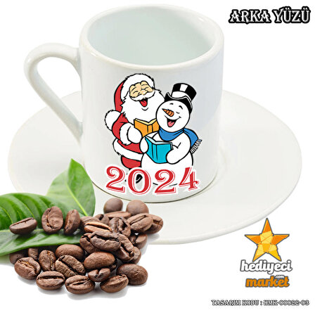 Yılbaşı Temalı Beyaz 6'lı Kahve Fincan Takımı - HMK-00022-03