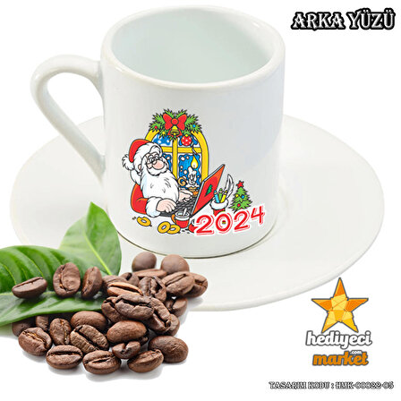 Yılbaşı Temalı Beyaz 6'lı Kahve Fincan Takımı - HMK-00022-05
