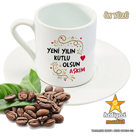 Kişiye Özel 2024 Yılbaşı Temalı Özel 6'lı Türk Kahvesi Fincanı (HMK-00024-02)
