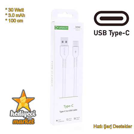 ETECH DK-011 3.0A 30W Type-C USB Data Kablosu