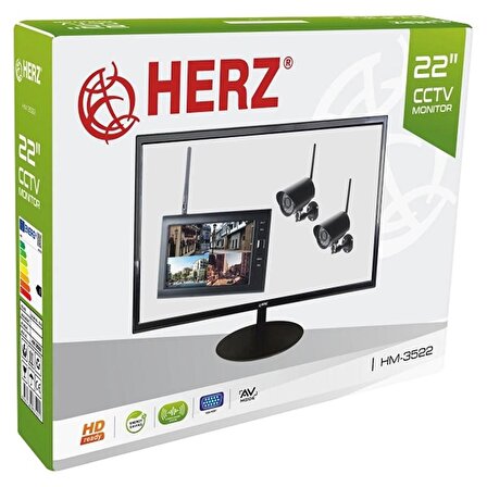 Herz HM-3522 22'' HD Led VGA HDMI RCA Girişli Dahili Hoparlörlü Ve Kumandalı CCTV Monitör