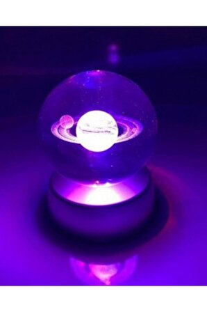 Sevgiliye Eşe Dekoratif Cam Küre Hediye Satürn Gezegen Cam Küre Led Işıklı Renk Değiştiren