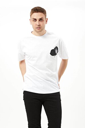 Erkek Beyaz Oversize Baskılı T-shirt