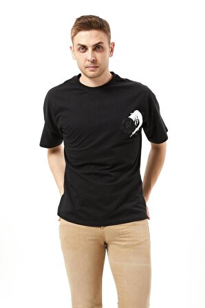 Erkek Siyah Oversize Baskılı T-shirt - M