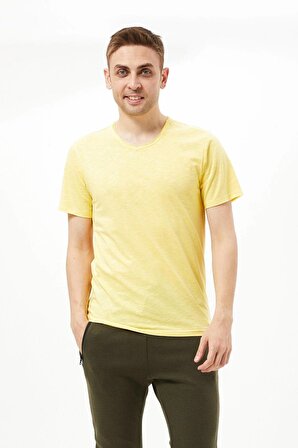 Erkek V Yaka Sarı T-shirt- M
