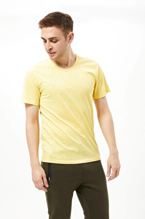 Erkek V Yaka Sarı T-shirt - 2XL