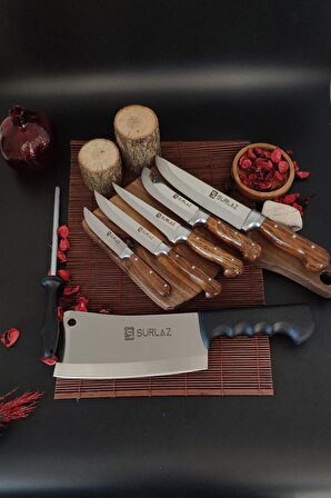 SürLaz Sürmene Bıçağı Seti 6'lı Kahverengi + Masat