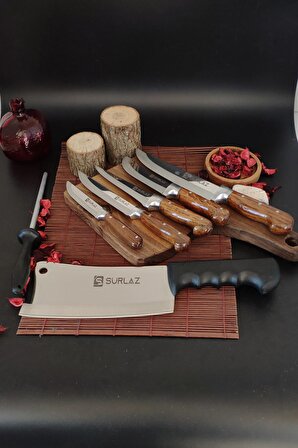 SürLaz Sürmene Bıçağı Seti 6'lı Kahverengi + Masat