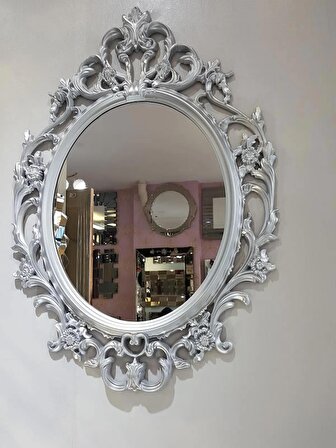 Ayna Denizi Vintage Silver Taç Model Gümüş Renk Dekoratif Ayna