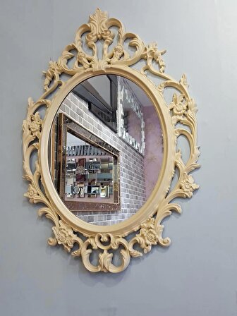 Ayna Denizi Vintage Cream Taç Model Krem Renk Dekoratif Ayna