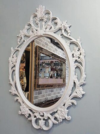 Ayna Denizi Vintage White Taç Model Beyaz Renk Dekoratif Ayna