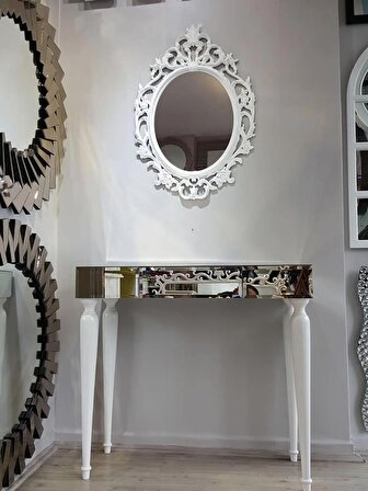 Ayna Denizi Vintage White Taç Model Beyaz Renk Dekoratif Ayna