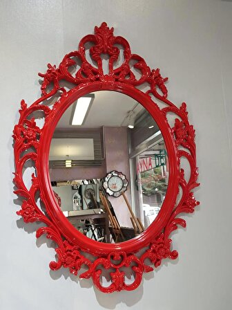Ayna Denizi Vintage Red Taç Model Kırmızı Renk Dekoratif Ayna