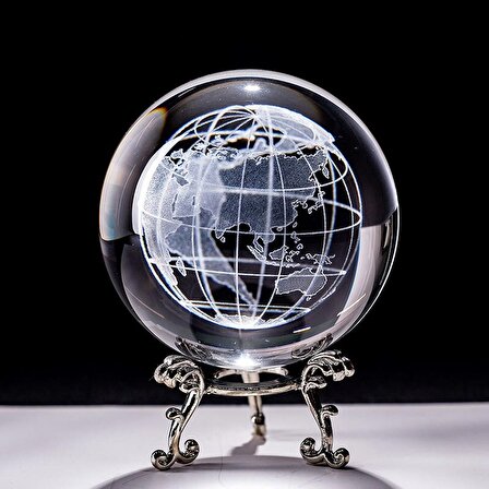 Dekoratif Metal Ayaklı Dünya 3D Cam Küre