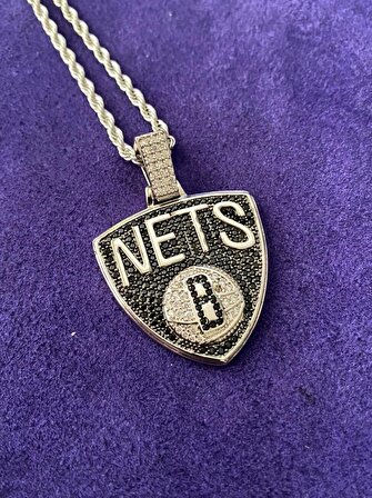 Brooklyn Nets Çelik Tasarım Kolye Gümüş Renk