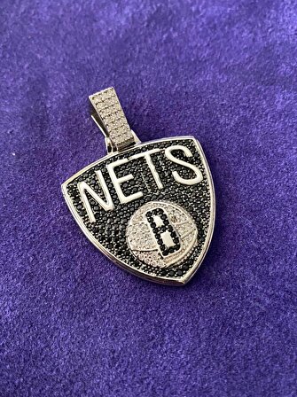 Brooklyn Nets Çelik Tasarım Kolye Gümüş Renk