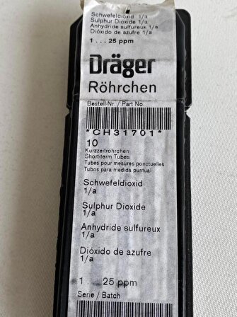 Drager CH31701 Sülfür Dioksit 1/a Dedektör Tüpü 10lu Paket