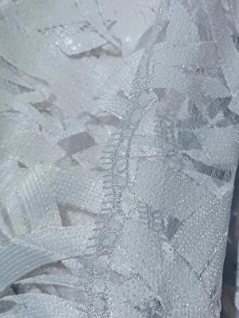 Pullu Nakışlı Beyaz Dantel Abiyelik Gelinlik Tül Kumaş 1,30x22m
