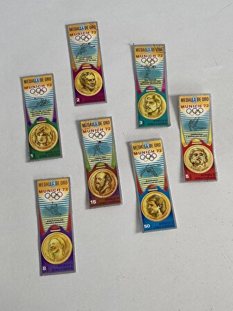 Ekvator Ginesi Munih 72 Olimpiyatları Madalya Pulu Lotu 7 Adet