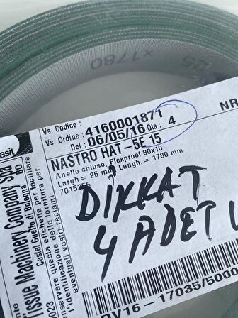 Habasit Nastro Hat-5E Sonsuz Konveyör Bant 25x1780mm 4 Adet