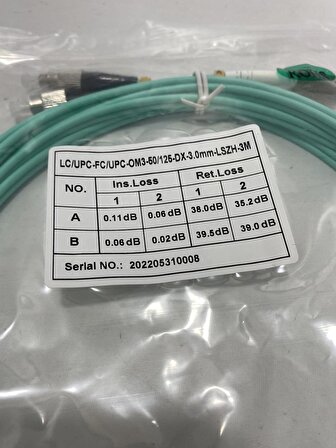 LC - FC Fiber Optik Patch Kablo 3mm 3 Metre (LC/UPC-FC/UPC-OM3-50/125-DX-3.0MM-LSZH-3M)