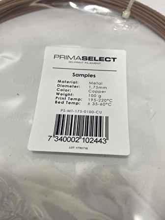 Prima Creator Select 3D Yazıcı Filament 1,75mm Bakır 0,100 kg