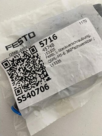 Festo QSML-M5-6 Konnektör 153335 (15 Adet)