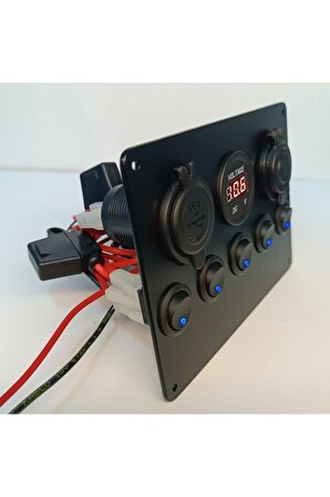 Switch Panel 5'li Uyumlu Usb, Çakmaklık, Voltmetre, Işıklı Sigortalı