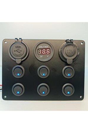 Switch Panel 6'li Usb, Çakmaklık, Voltmetre,ışıklı Sigortasız