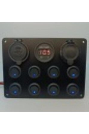 Switch Panel 8'li Usb, Çakmaklık, Voltmetre, Işıklı Sigortasız