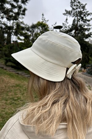 Fiyonk Detaylı Keten Bucket Kadın Şapka 