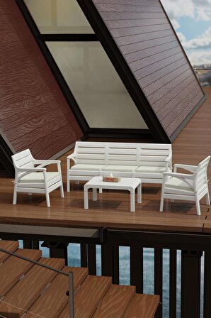 Holiday Hawaii Bahçe Balkon Oturma Grubu Koltuk Takımı 5 Kişilik Minderli Set Beyaz HW01