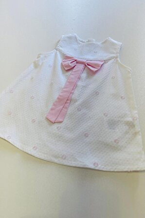 Kız Bebek Pembe Fiyonklu Beyaz Elbise 