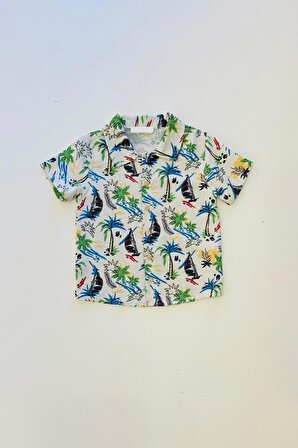 Erkek Çocuk Palmiye Desenli Yazlık Gömlek