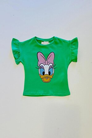 Kız Bebek Daisy Duck Baskılı Kolları Fırfırlı Tişört