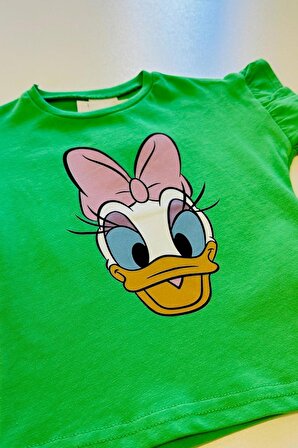 Kız Bebek Daisy Duck Baskılı Kolları Fırfırlı Tişört