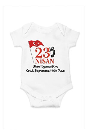 23 Nisan Ulusal Egemenlik ve Çocuk Bayramı Özel Tasarım Bebek Zıbın Pamuklu Çıtçıtlı Body