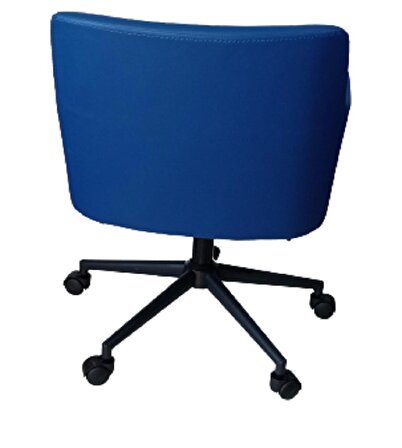 Çalışma Sandalyesi Siyah Konik Yıldız Ayaklı Döküm Süngerli Mavi Suni Deri