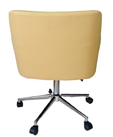 Büro Koltuğu Çalışma Sandalyesi Krom Yıldız Ayaklı Döküm Süngerli Sarı Suni Deri