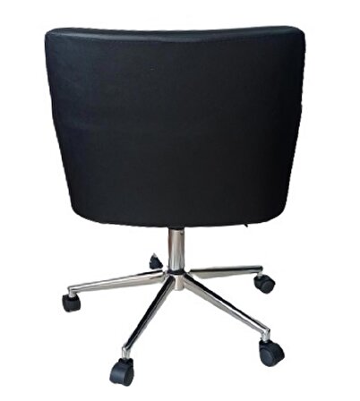 Büro Koltuğu Çalışma Sandalyesi Krom Yıldız Ayaklı Döküm Süngerli Siyah Suni Deri