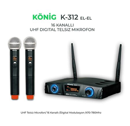König K-312 El-El 2 Kanal Uhf Telsiz Mikrofon