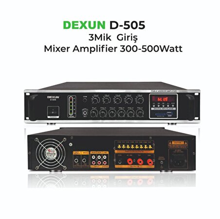 Dexun D-505 3 Mikrofon Girişli 300-500 Watt Mixer Amplifier