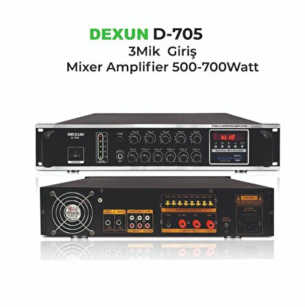 Dexun D-705 3 Mikrofon Giriş 500-700 Watt Mixer Amplifier