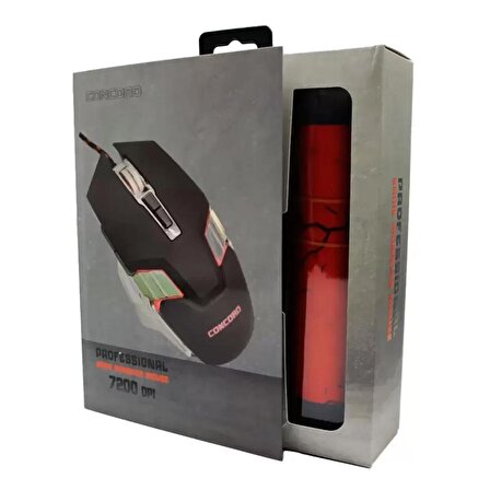 7200 DPI Gaming Mouse + MousePad Hediyeli – 7D Profesyonel Oyun Canavarı Mouse - Concord C-25