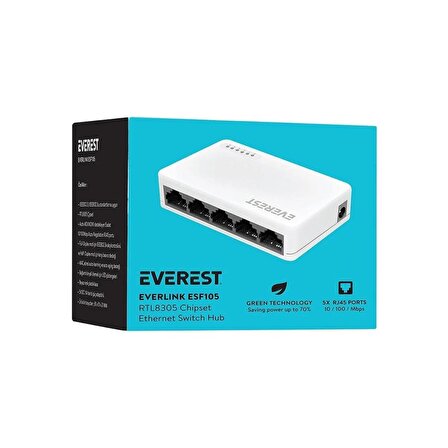 Everest EVERLINK ESF105 5 Port Ethernet Switch Hub 10/100Mbps Fast - ESF105