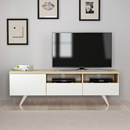 TV Sehpası Berrak Beyaz Safir Meşe 150 cm