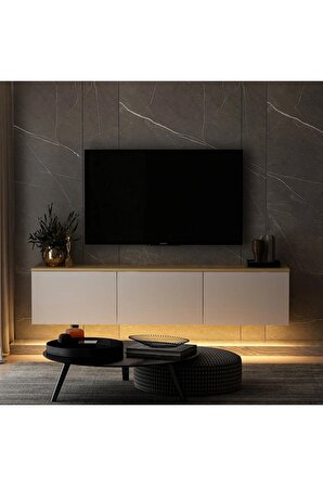 TV Sehpası Norm Duvara Monte Beyaz Safir Meşe LED Işıklı 160 cm